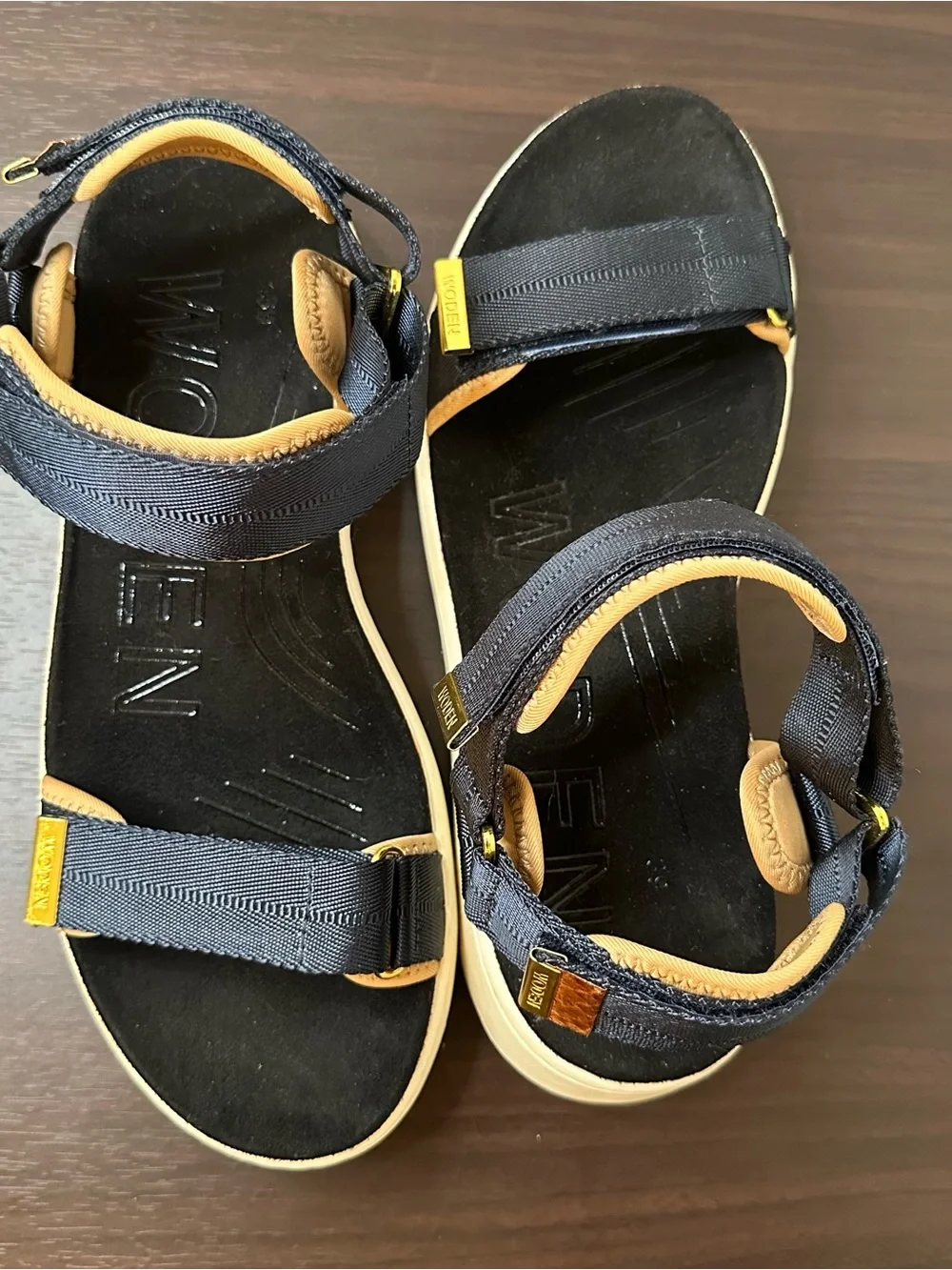 WODEN Line Natural Soft Navy Blue Strappy Sandals Hook & Loop Ortho Comfort, 7.5